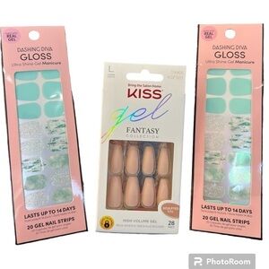 New Dashing Diva gel nail strips and Kiss Gel Fantasy press on nail kit bundle